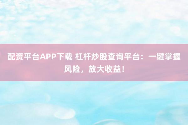 配资平台APP下载 杠杆炒股查询平台：一键掌握风险，放大收益！