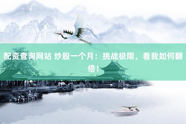 配资查询网站 炒股一个月：挑战极限，看我如何翻倍！