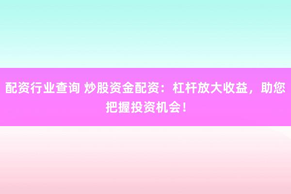 配资行业查询 炒股资金配资：杠杆放大收益，助您把握投资机会！