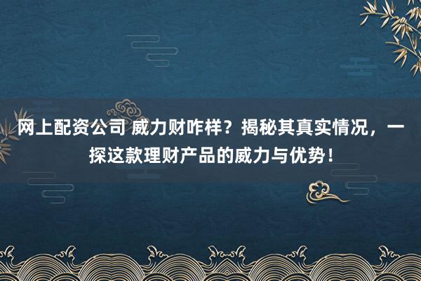 网上配资公司 威力财咋样？揭秘其真实情况，一探这款理财产品的威力与优势！