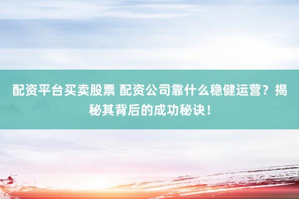 配资平台买卖股票 配资公司靠什么稳健运营？揭秘其背后的成功秘诀！