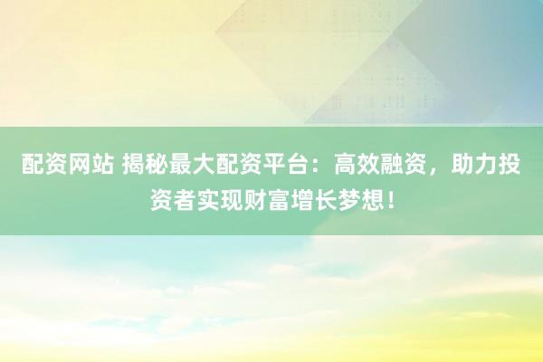 配资网站 揭秘最大配资平台：高效融资，助力投资者实现财富增长梦想！