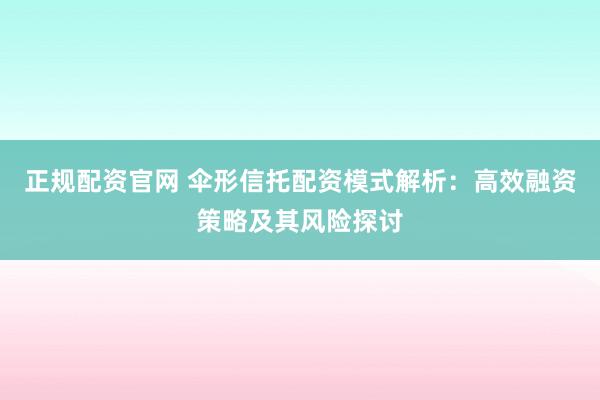 正规配资官网 伞形信托配资模式解析：高效融资策略及其风险探讨